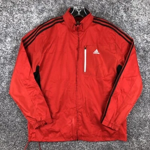 Adidas 3 Stripes Full Zip Hooded Jacket Men Size Large Red Black  - Picture 1 of 13