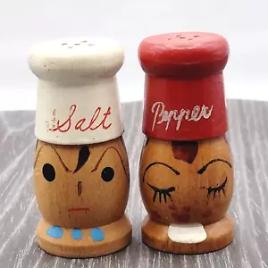 Personaggio CHEF LEGNO sale e pepe shaker dipinto a mano anni 50 importazione NC Giappone - Foto 1 di 16