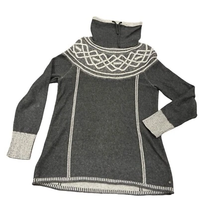 Suéter polar M Eddie Bauer para mujer gris blanco capucha cuello largo tejido isla justa nuevo Foto 1 de 4