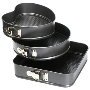 TRIXES Cake Tins x3 NEW Spring Form Shapes Square Round Heart Cake Baking Tray - Picture 1 of 12