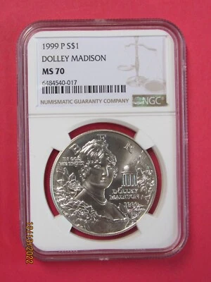 1999 "P" DOLLY MADISON SILVER COMMEORATIVE  !!! NGC MS70 !!! PERFECT COIN - Image 1 of 2