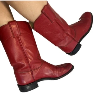 Justin red leather riding casual party mid calf boots size 6 - Picture 1 of 13