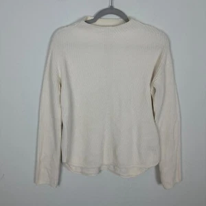 Aritzia Babaton Ribbed Pullover Sweater S Wool Blend Cream Mock Neck Minimalist - Picture 1 of 14