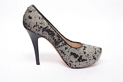 Bombas plataforma delantera oculta lentejuelas negras/marfil Jean-Michel Cazabat talla 38 EE. UU. 8 Foto 1 de 4