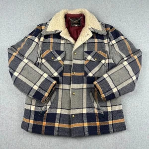 Abrigo Catalina Cuadros Puffer Cuello Sherpa Guisante Hecho en EE. UU. Botón a Presión M Azul Gris - Imagen 1 de 8