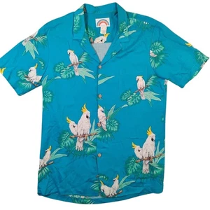Camisa Paradise Found Para Hombres Mediana Azul Aloha Loro Hawaiano Abotonada Hecha en EE. UU. - Imagen 1 de 8