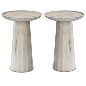 Home Square 2-Piece 13" Round Solid Wood Accent Table Set in White Wash - Picture 1 of 8