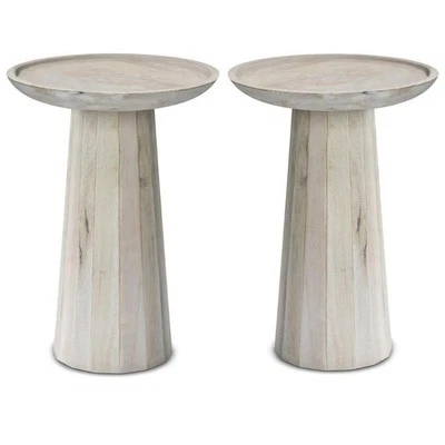 Home Square 2-Piece 13" Round Solid Wood Accent Table Set in White Wash - Image 1 of 4
