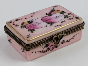 Scatola portagioie vintage firmata Rochard dipinta a mano Limoges Francia ti amo ancora - Foto 1 di 7
