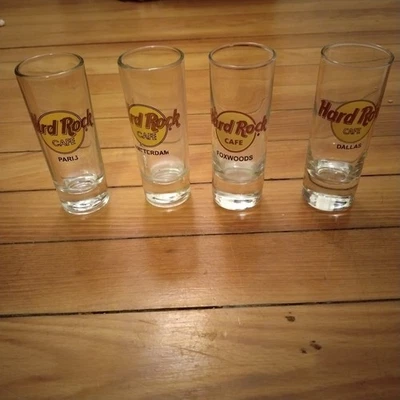 Hard Rock Cafe Tall Shot Glasses Lot Of 4 Different Locations  - Image 1 of 4