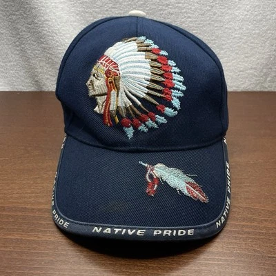 Gorra de líder del orgullo nativo ajustable cabeza de jefe plumas de guerrero indio Foto 1 de 4
