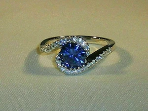 Anillo de compromiso de diamantes y zafiros azules de 1,30 quilates hecho en oro blanco real de 14 quilates tamaño - Imagen 1 de 12
