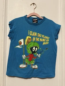 Vintage Blue 1993 Looney Tunes Marvin the Martian Kids Tank Top Size 8-10 - Picture 1 of 8