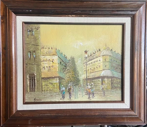 Original Framed Oil Painting of Town Square, Signed by Artist Harold, 9.5x7.75" - Picture 1 of 9
