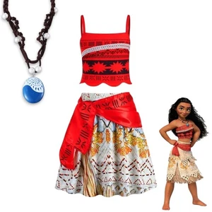 Girls 3T 4T Moana Costume Set with Necklace Disney Princess Accessory 3 Pc Set - Picture 1 of 12