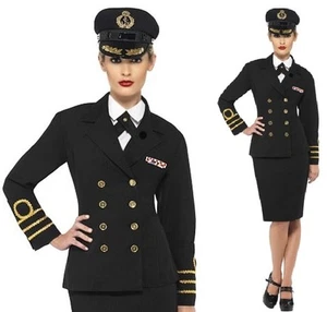 Donna Navy Navale Ufficiale Costume Nero Militare Completo Da Smiffys - Foto 1 di 7