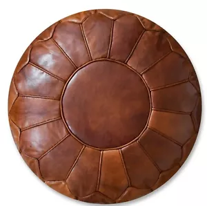 Premium XL Leather Pouffe Honey Brown - Delivered Stuffed, Ottoman, Footstool - Afbeelding 1 van 4