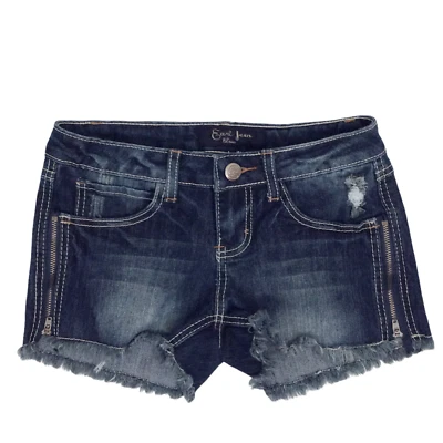 Bermuda jeans feminina Earl Jean azul “zip lateral desgastada” bainha desgastada tamanho 25 - Imagem 1 de 4