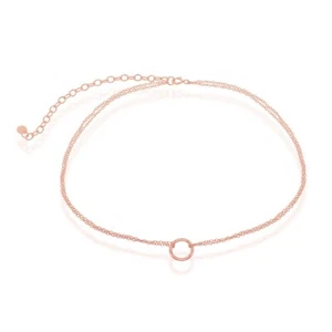 Silver Double Strand with Center Open Circle Choker - Rose Gold Plated 12" + 3" - Picture 1 of 1
