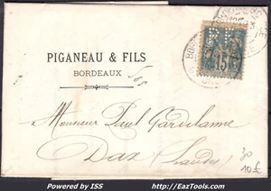 FRANCE N° 90 AVEC PERFORATION PF PIGANEAU ET FILS + CAD BORDEAUX DU 23/04/1895 - Picture 1 of 2