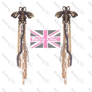 MULTI STRAND quirky BEE EARRINGS gold/silver/gun CHAIN DANGLE DROP antique brass - Picture 1 of 4