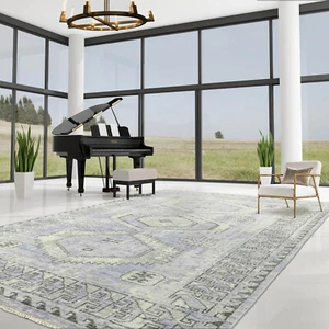 loomBloom Multi Size Hand Knotted Wool Oushak Geometric Area Rug Gray