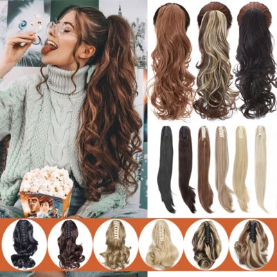 Long Curly Claw Clip in Ponytail Pony Tail Real AS Human Curly Hair Extensions - Image 1 of 4