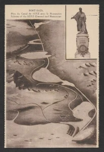(BL) Ägypten PORT-SAID. Schema des SUEZ-Kanals und Denkmals Vintage Postkarte - Bild 1 von 2