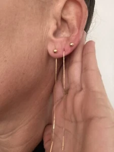 14k solid gold Ball Threader earrings Chic Trending Minimalist  Timeless - Picture 1 of 7