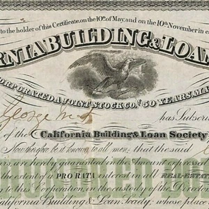 Scarce Stock Certificate 1866 "California Building & Loan Society" w/ Tax Stamp - Picture 1 of 3