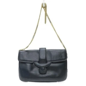 CELINE Vintage Black Leather Shoulder Bag Chain Strap Logo Purse Crossbody - Picture 1 of 10