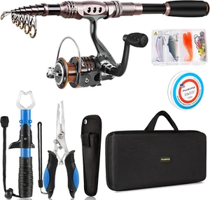 PLUSINNO Fishing Rod and Reel Combos Carbon Fiber Telescopic Fishing Rod with Re - Picture 1 of 9