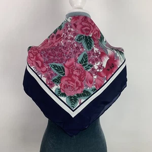 Vintage 27" Square Scarf Blue Pink Green Floral Polyester Scarf - Picture 1 of 5