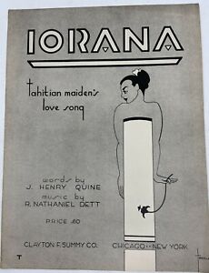 "Iorana" 1927 Tahitian love song Quine & Dett Rare Sheet Music Lithograph 