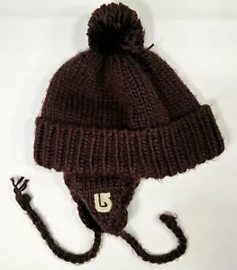 Burton Beanie Knit Hat Laplander Winter Stocking Cap Cuffed Tassel Pom Purple - Picture 1 of 6