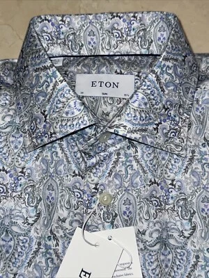 ETON MENS PAISLEY DESIGN SLIM FIT COTTON/LYOCELL DRESS SHIRT SIZE 15.5/34 $270 - Image 1 of 4