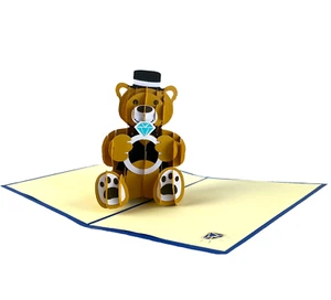 BC Worldwide Ltd 3D popup card Teddy bear diamond engagement Valentines proposal - Picture 1 of 5