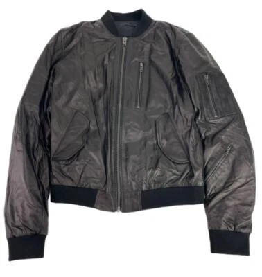 BLK DNM Men's Black Leather Bomber Jacket 45 Size Small NWT - Image 1 of 2