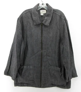 Flax Jacket Women Small Gray Linen Lagenlook Oversized Artsy Chore Barn Zip Up - Picture 1 of 9