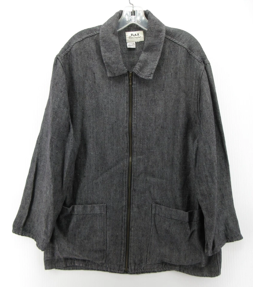 Chaqueta de lino para mujer pequeña gris lino Lagenlook de gran tamaño tareas artísticas granero cremallera Foto 1 de 4