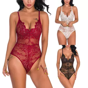 Women's Sexy-Lingerie Eyelash Lace Bodysuit Naughty One Piece Teddy Underwear US - Picture 1 of 21