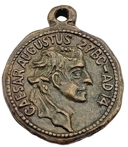 Caesar Augustus Virgin Mary Medal Medallion Metal Coin Like Pendant - Picture 1 of 5