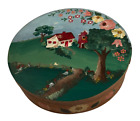 Vintage Tole Painted Wooden Box with Beautiful Farm Scene