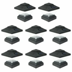 Set of 8 Matte Black Color Square Solar Light Post Cap PVC Fence Style 246BX8 - Picture 1 of 7