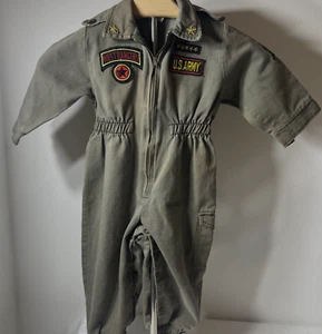 Kids Toddler Green Military Coveralls Costume U.S. Army Patch Size 24 mths - Picture 1 of 12