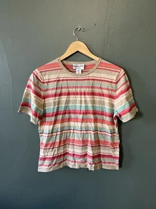 Pendleton Womens Red Striped Short Sleeve Silk Shirt Size Large - Picture 1 of 3