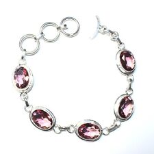 925 Sterling Silver Pink Topaz Gemstone Handmade Jewelry Bracelet Size-7-8"