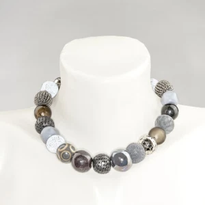 Halskette Perlenkette grau "Anthrazit"Made in Germany Metall Glasperle besonders - Bild 1 von 13