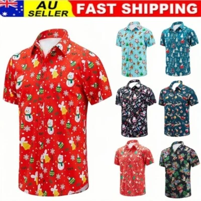Mens Christmas Shirt Hawaiian Summer Beach Casual Funny Santa Xmas Party Adult A - image 1 of 4