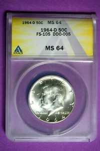 1964 D ANACS MS64 Kennedy Half Dollar #B28118 - Picture 1 of 2